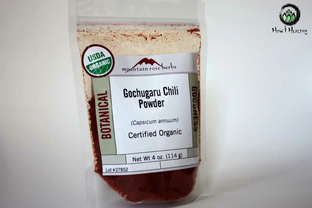 Gochugaru Chili Powder Organic Mountain Rose Herbs Review: The Best Sustainable Herbs, Spices, Teas, & Essential Oils Mountain Rose Herbs® red gochugaru powder in bag.