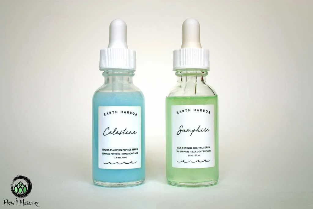 Seaweed Skincare Serums Earth Harbor Review: The Best Evidence-Based & Natural Skincare Earth Harbor face serums in glass dropper bottles.